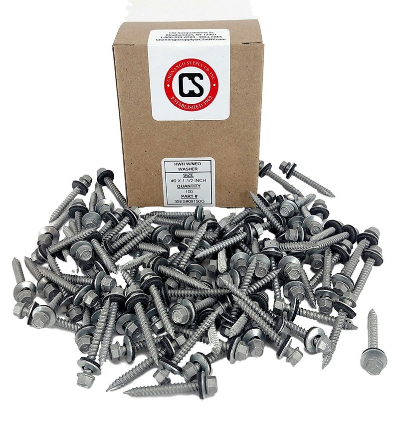 Chenango Supply - N.9 x 1inches Hex Washer Head Metal Roof Screw Self Starting/self Tapping Metal to Wood, Sheet Metal Roofing, siding Screws with EPDM Washer Seal. 100 PCS (N.9 x 1 - Image 2